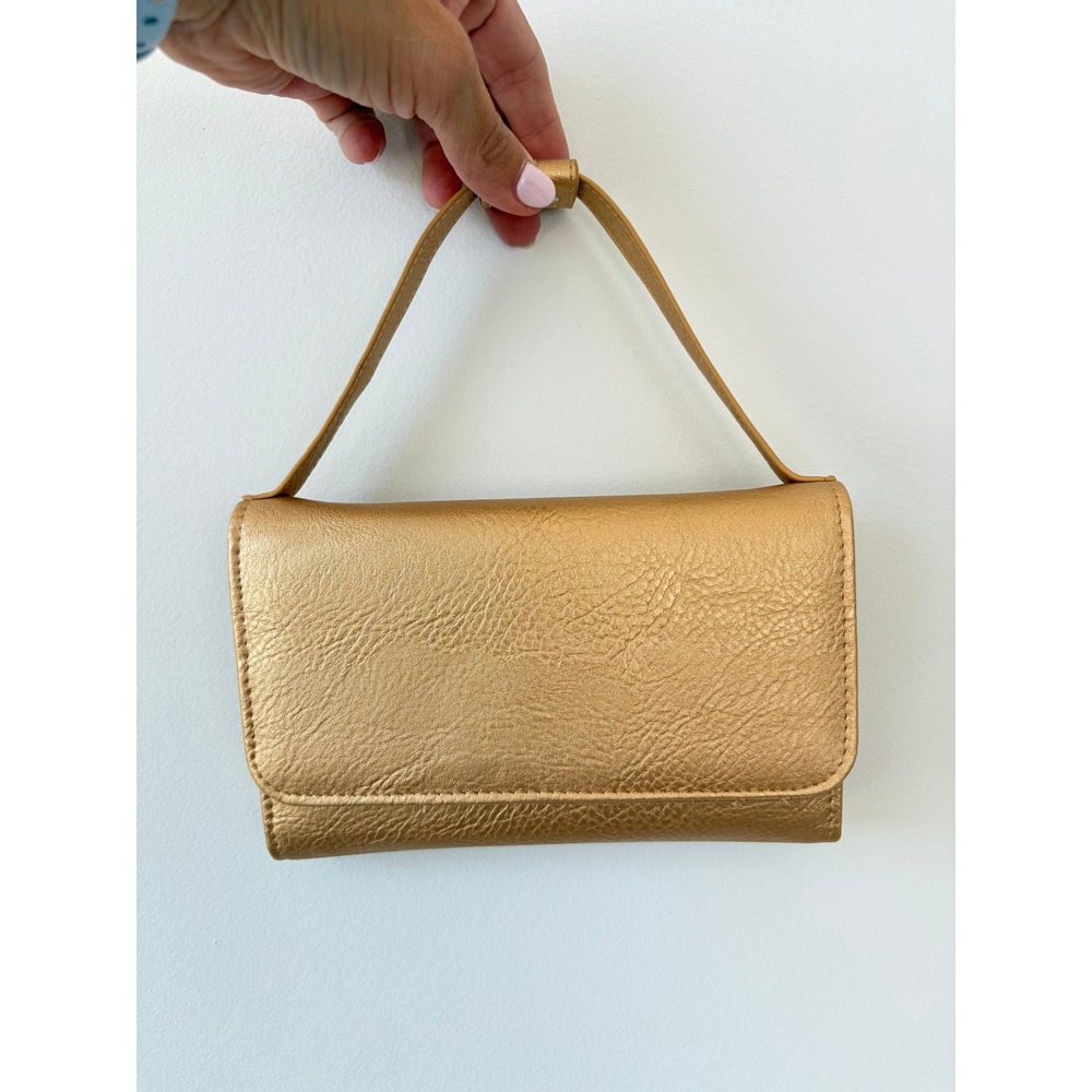 K. Carroll Accessories Gold‎ Metallic Vegan Leather Crossbody Wallet Clutch Bag